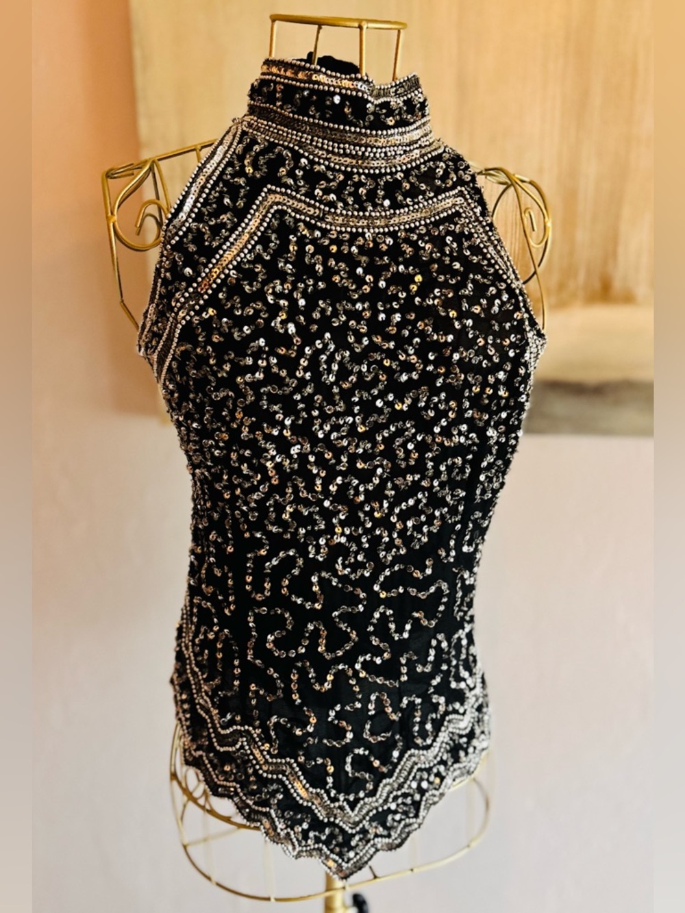 ✨ Vintage Laurence Kazar Black Silk Beaded Evening Top ✨